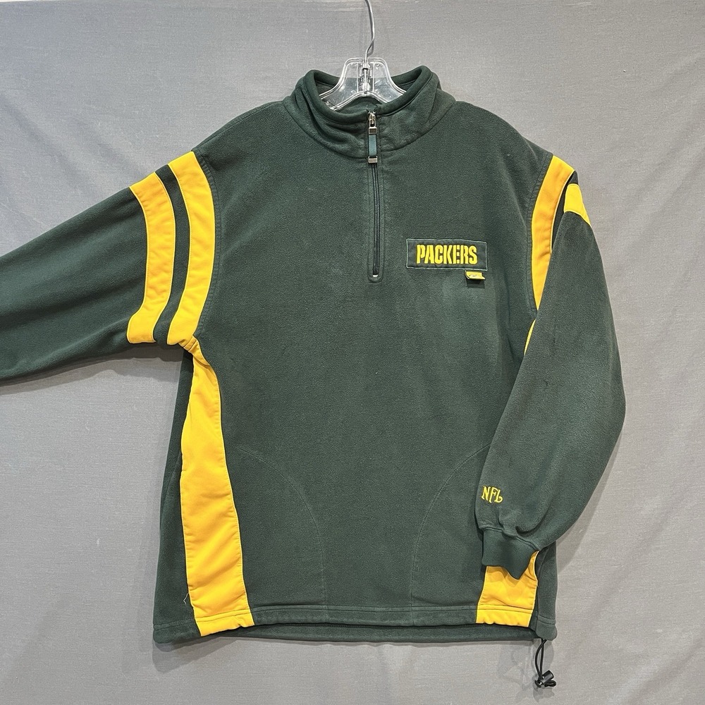 Green Bay Packers Quarter Zip Fleece Pullover Mens Large Green NFL 1/4